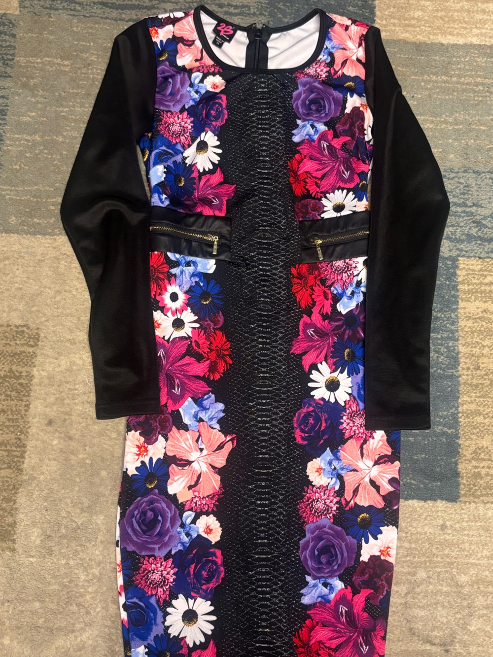 Bebe Floral Panel Sheath Dress  - Black with Multicolor Floral size XS